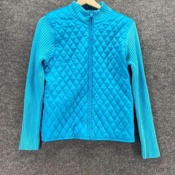 For Cynthia Quilted Jacket Women PL Petite Blue Full Zip High Neck Long Sleeve - Picture 4 of 9